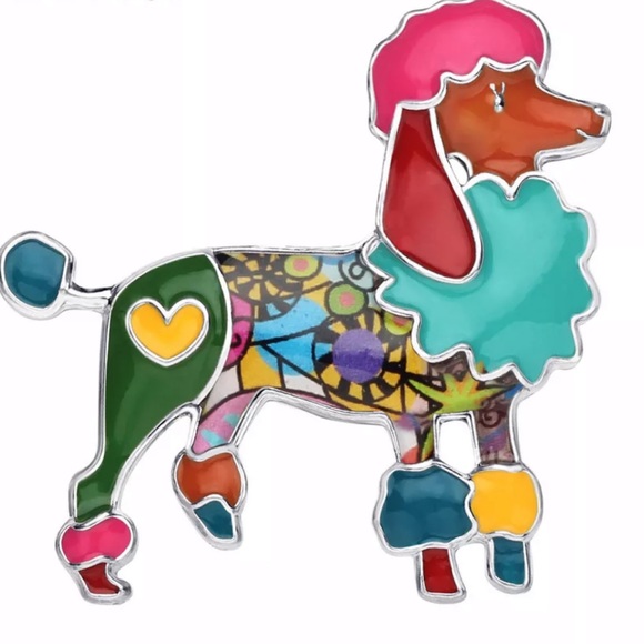 Jewelry - Enameled sculptured metal Poodle brooch